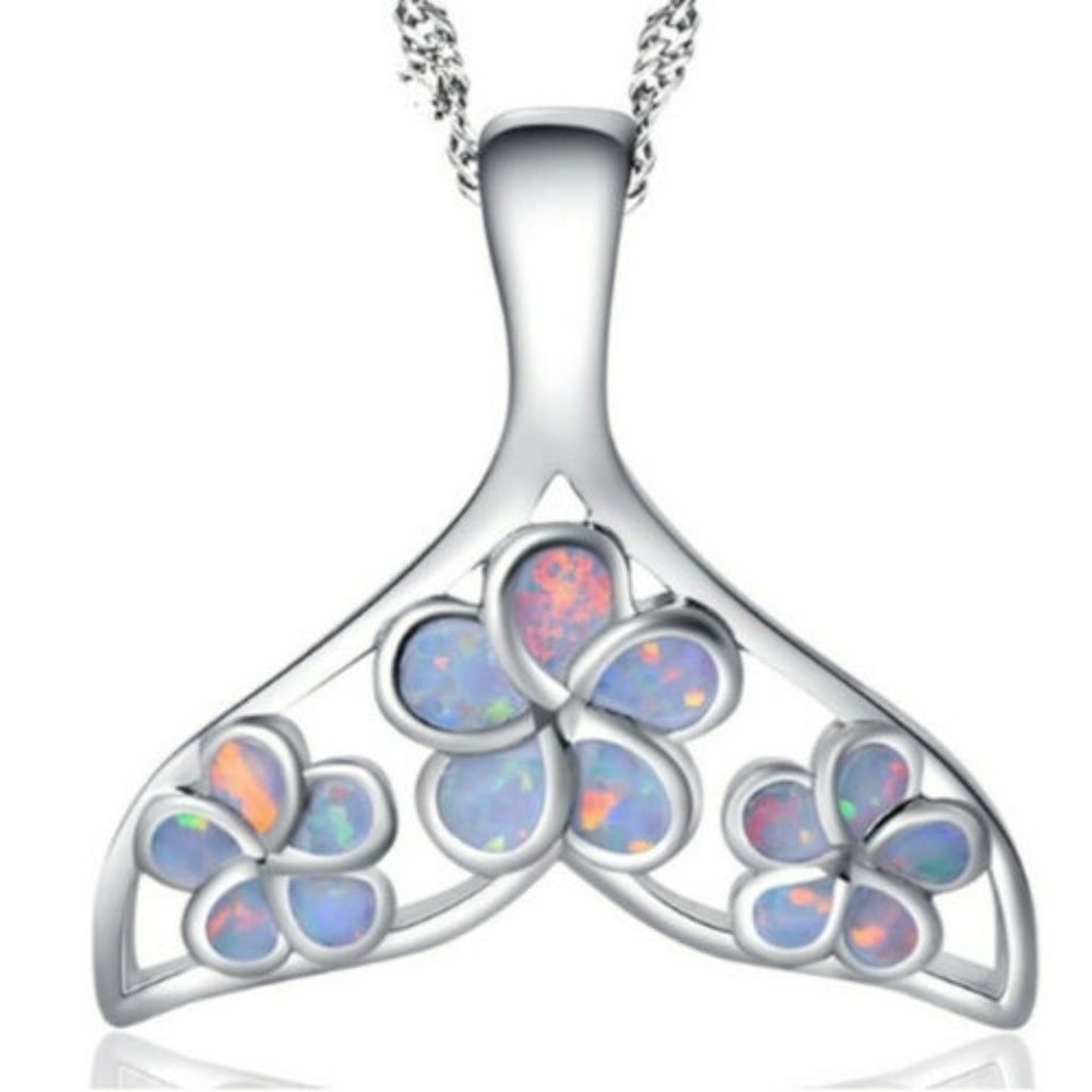 NWOT Unique Fire Opalite Mermaid Tail Necklace